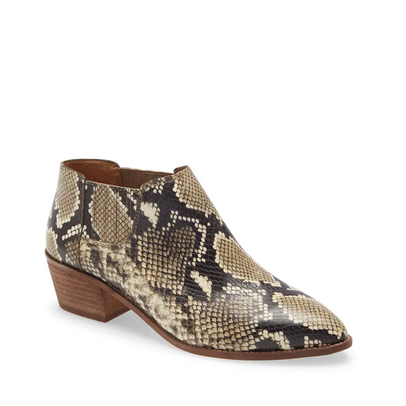 Sonia Low Leather Snakeskin Printed Chelsea Boot 8 - Picture 1 of 6